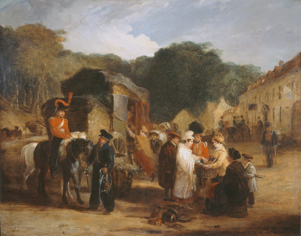 Waterloo faluja, ahol az utazók megvásárolták a csatatéren talált ereklyéket, 1815, 1821 körül alkotó: George Jones