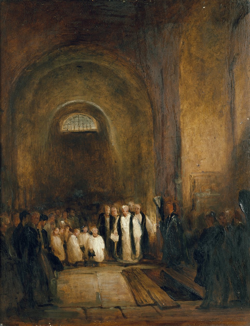Turner temetése a Szent Pál-székesegyház kriptájában, London, 19. század (olaj, malomdeszka) alkotó: George Jones