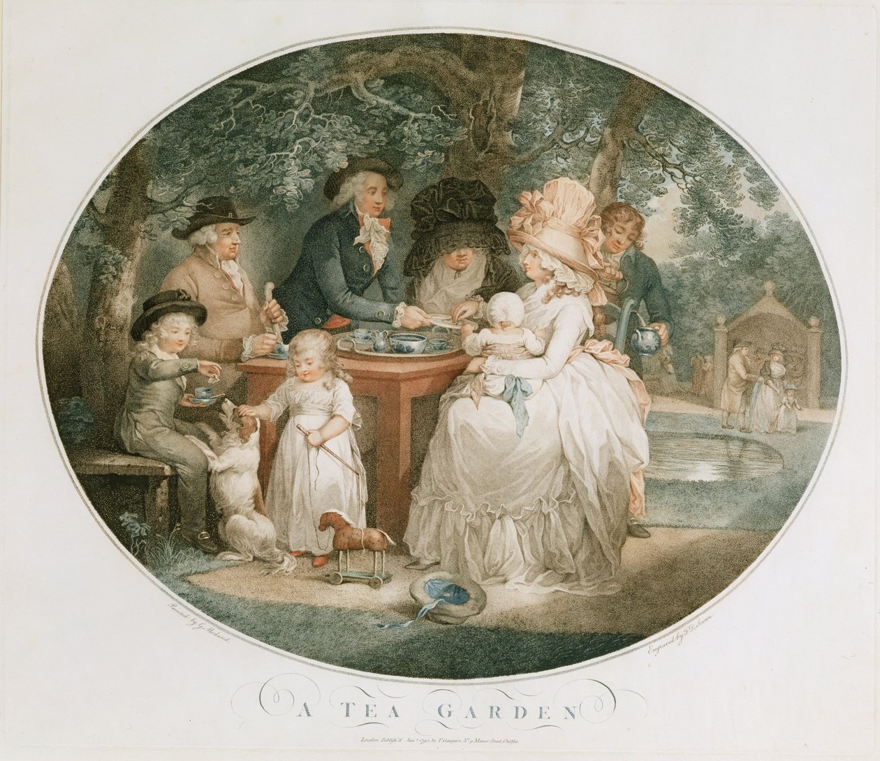 A Tea Garden, metszett: Francois David Soiron (sz. 1764), 1790 (színes metszet) alkotó: George Morland