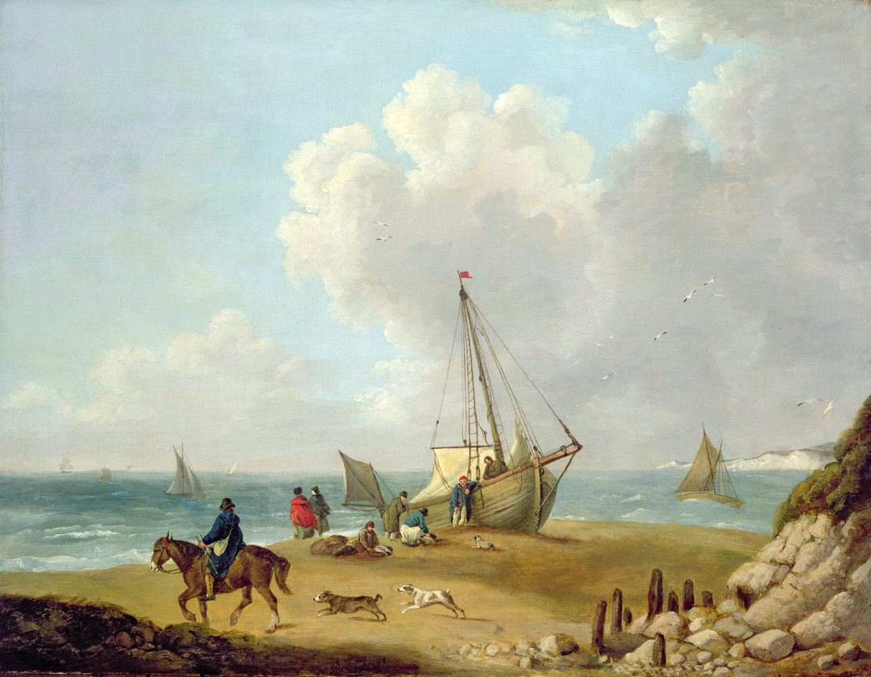Fisherfolk kirakod a fogását Freshwater Bayben, Wight-szigeten alkotó: George Morland