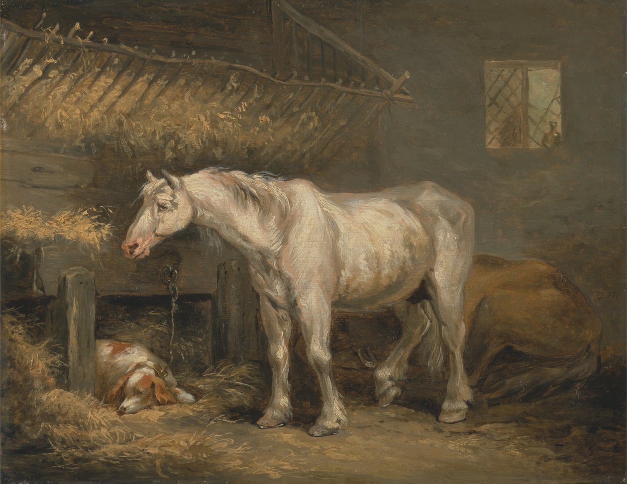 Öreg lovak kutyával egy istállóban alkotó: George Morland