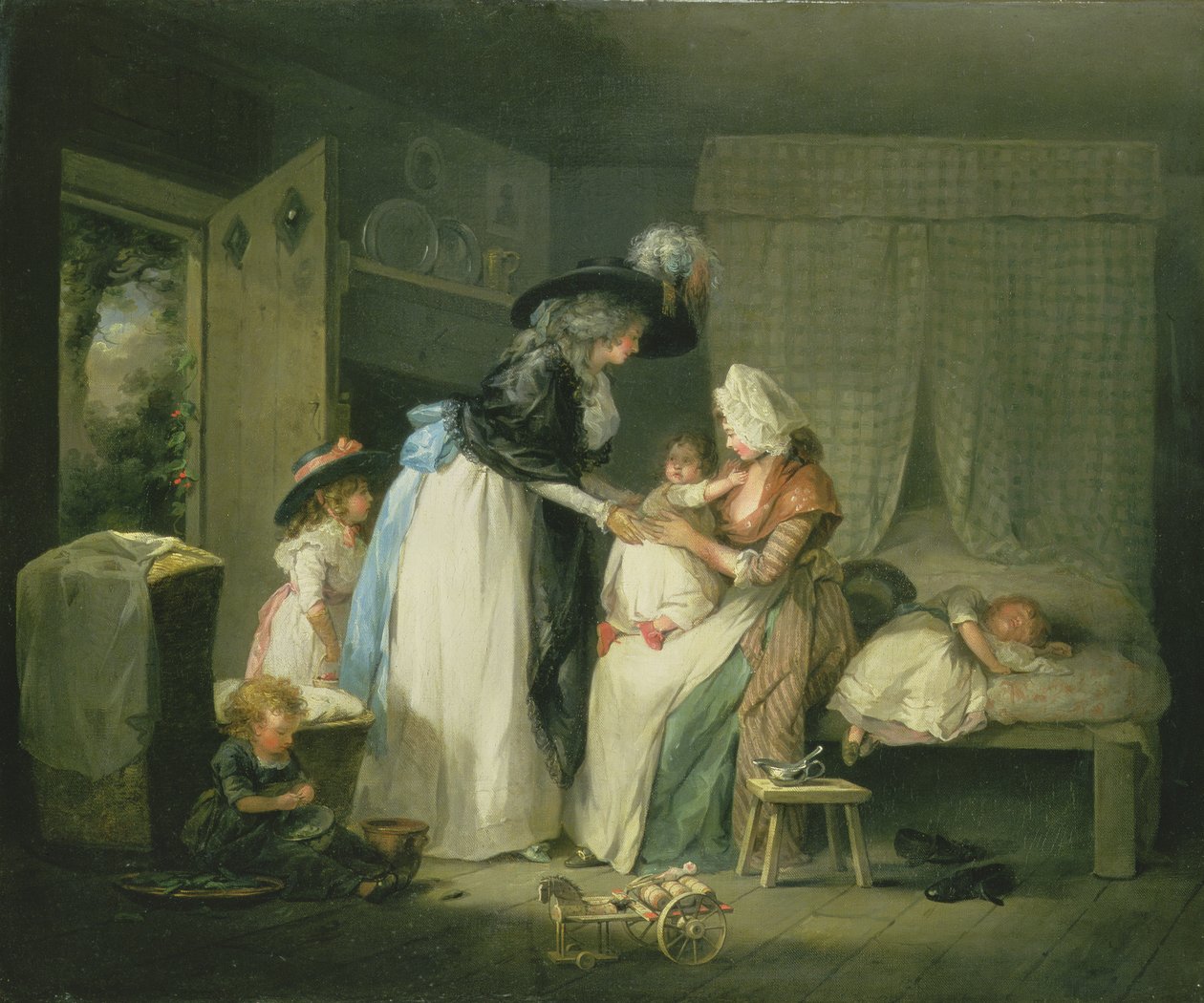 Látogatás a gyermeknél a védőnőnél, 1788 körül alkotó: George Morland