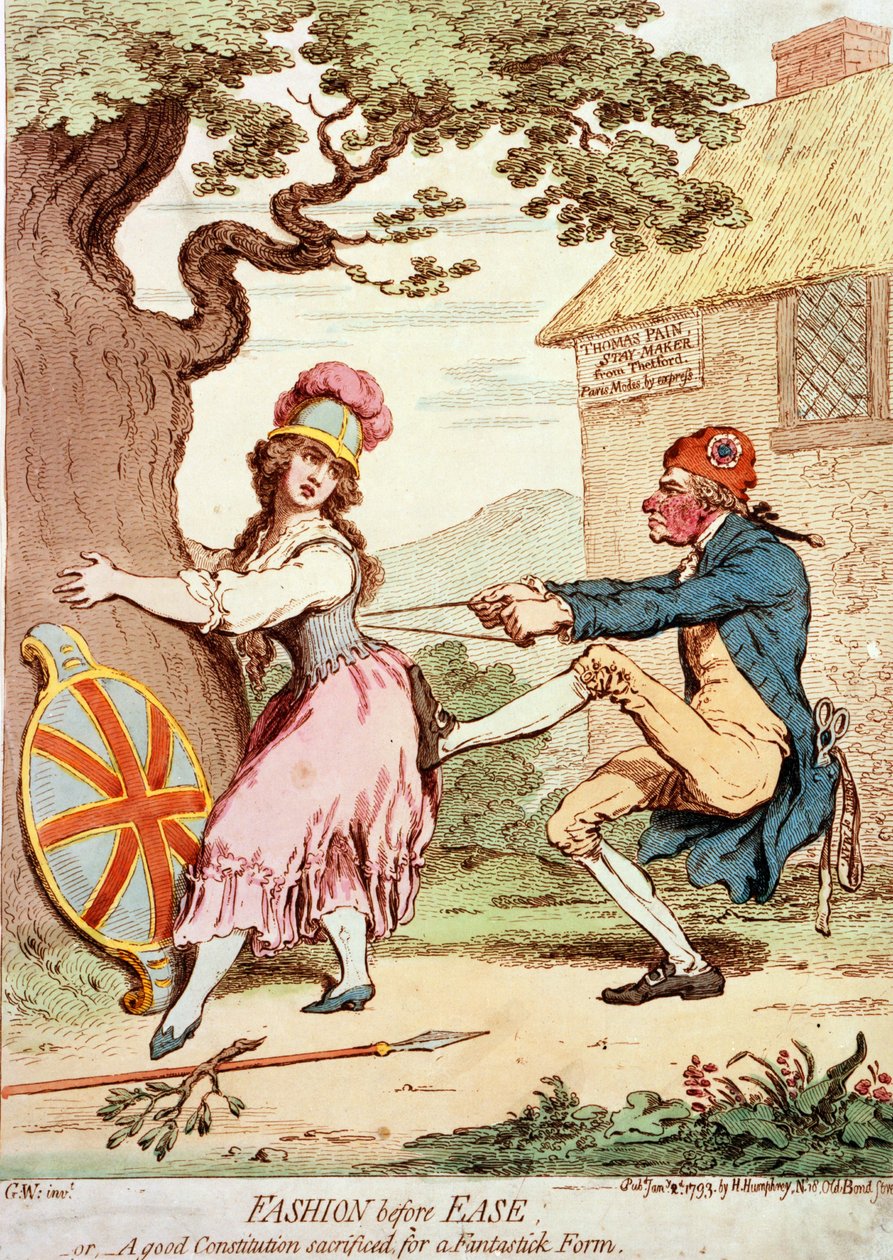 Fashion Before Ease, or A Good Constitution Sacrificed for a Fantastic Form, pub. 1793 (kézi színes metszet) alkotó: George Moutard Woodward