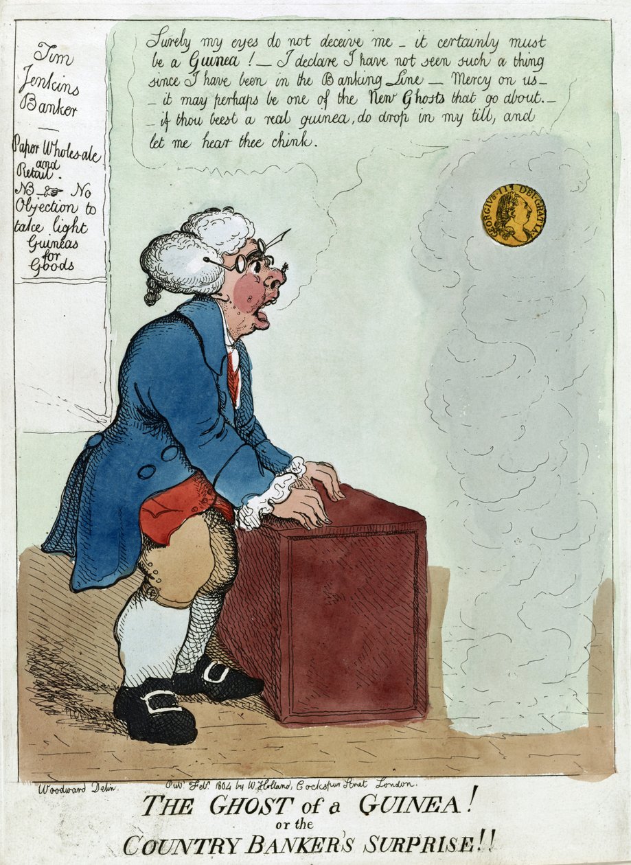 Egy Guinea szelleme! Vagy a vidéki bankár meglepetése!!, 1804 (kézzel színezett rézkarc) alkotó: George Moutard Woodward