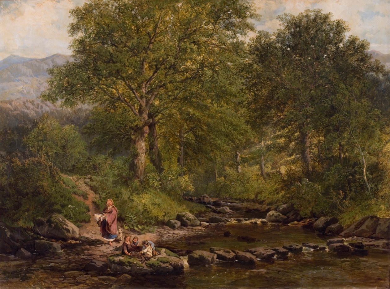 Stepping Stones a Rothay folyón, Loughrigg alatt, 1857 alkotó: George W. Pettit