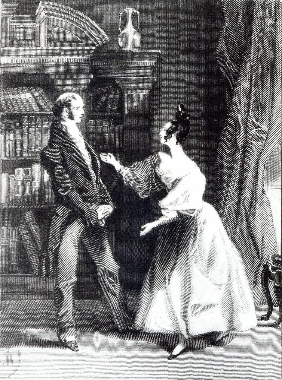 – Aztán elmondta neki, mit tett Mr. Darcy önként Lydiáért. Megdöbbenve hallotta a lányt. Illusztráció Jane Austen (1775-1817) „Büszkeség és balítélet” című művéből, William Greatbach (sz. 18) metszetével. alkotó: George Pickering