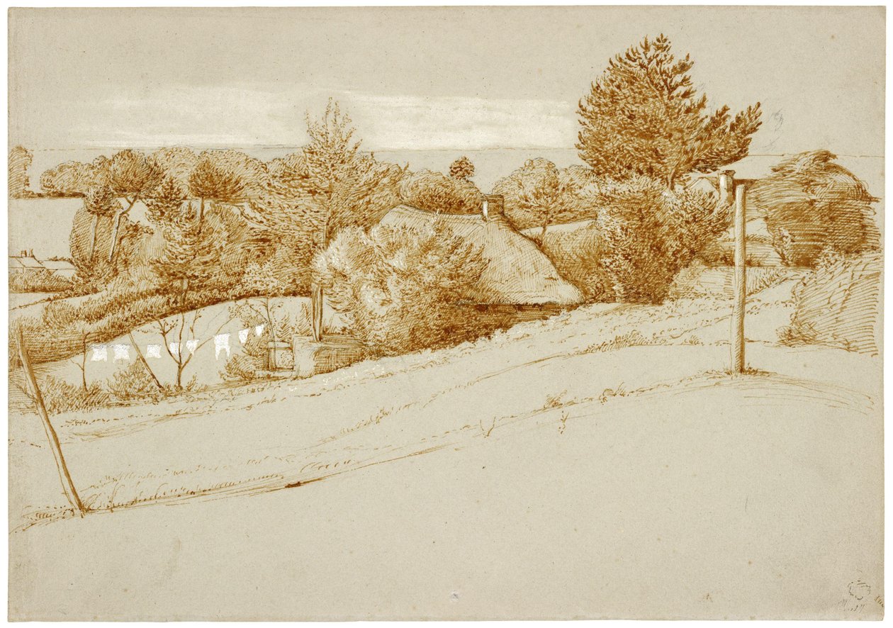 Erdős táj nyaralóval alkotó: George Richmond