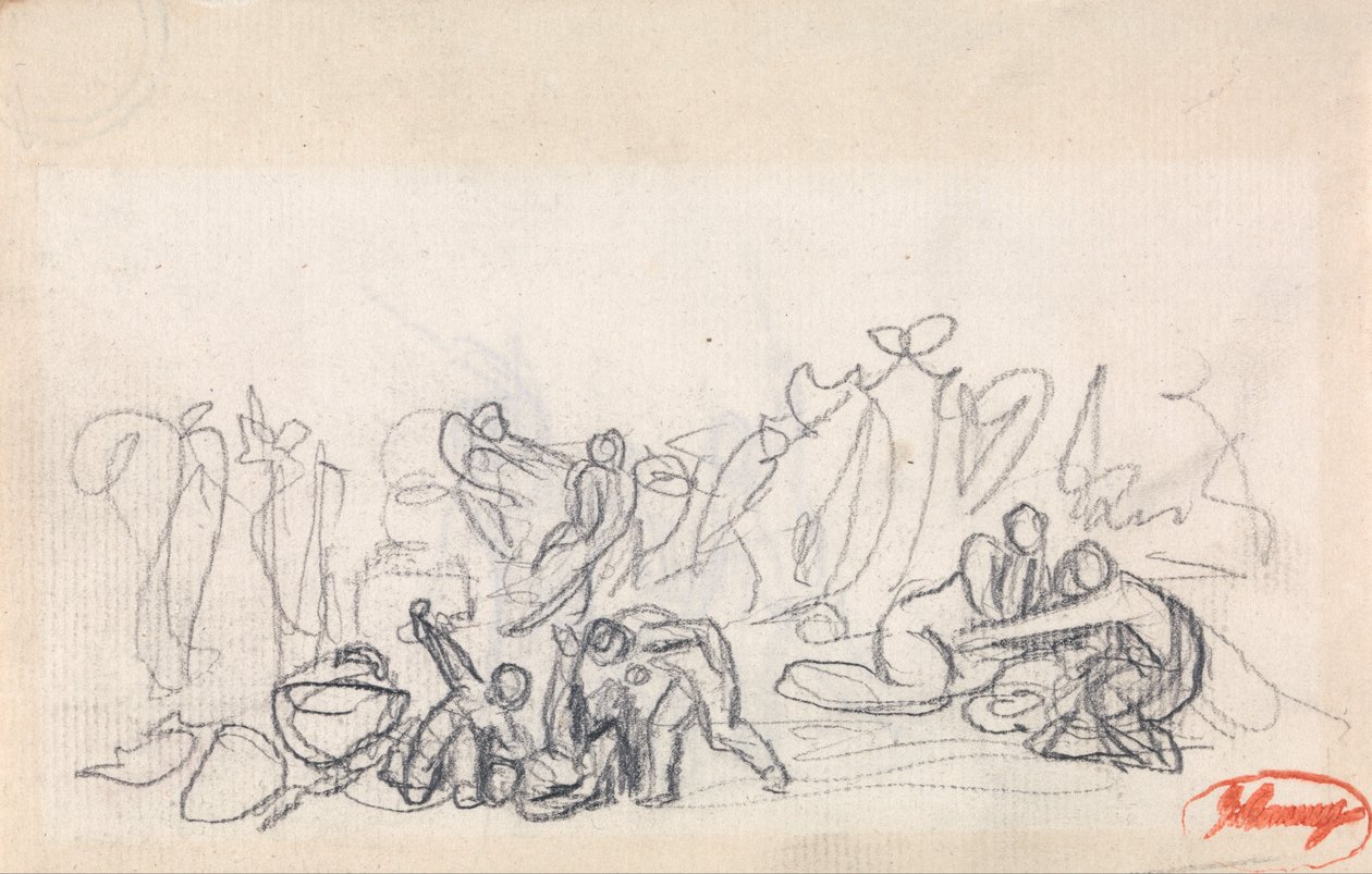 Figurák csoportja, esetleg nők és gyerekek játszanak alkotó: George Romney