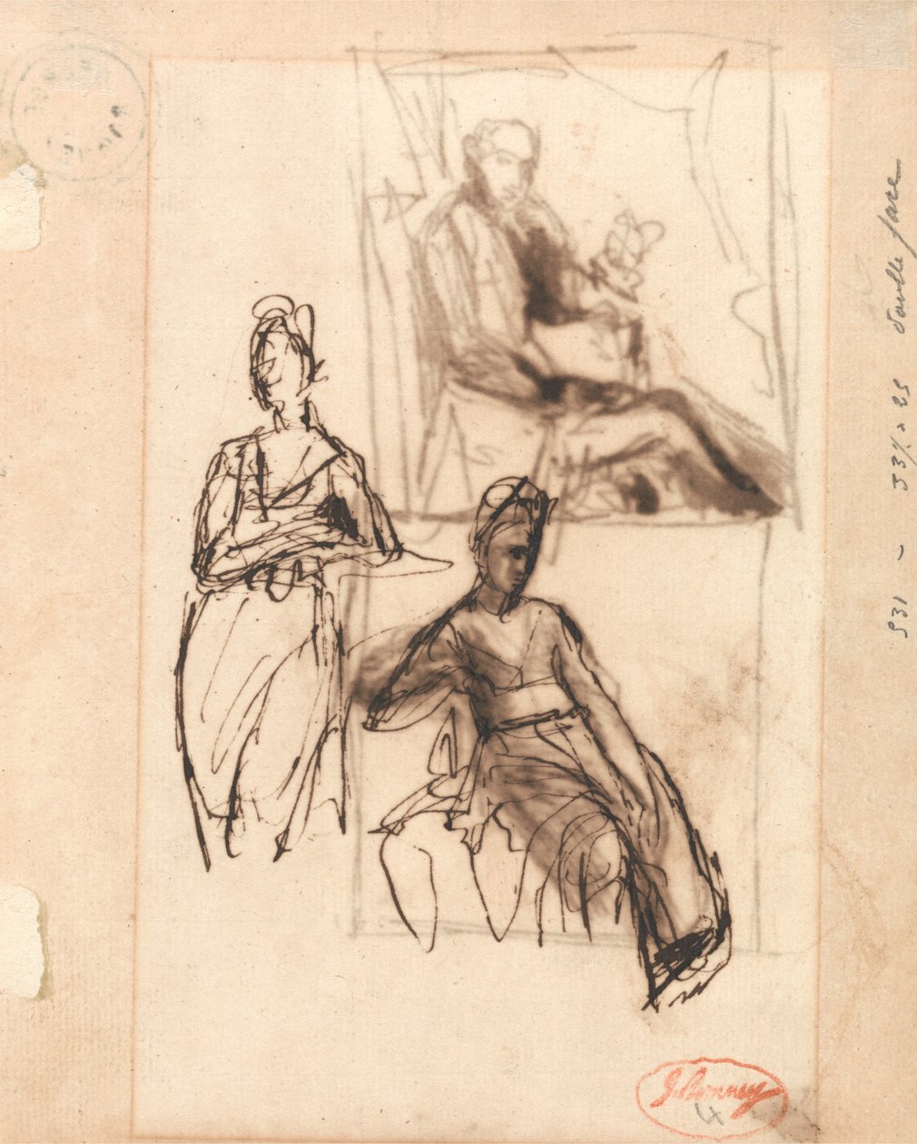 Ülő férfi és ülő nő alkotó: George Romney