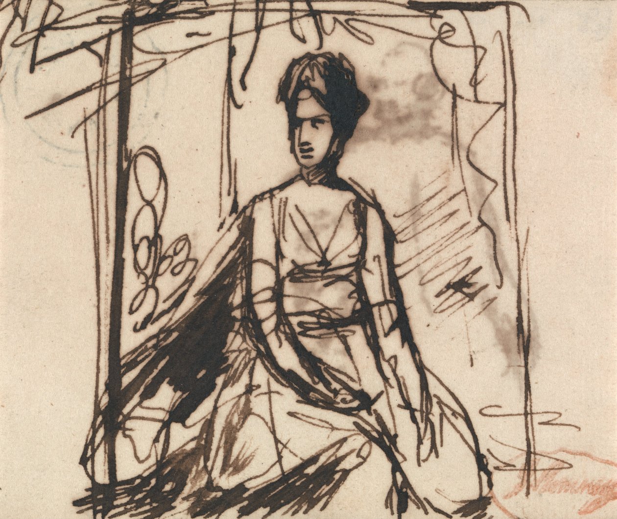 Ülő nő, esetleg Mrs. Harris alkotó: George Romney