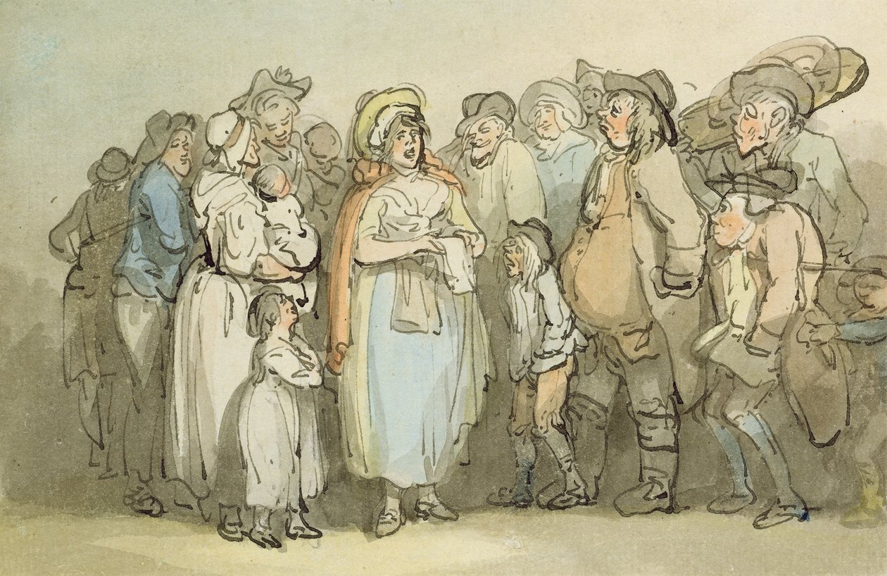 Tanulmány foglyokról egy börtönben vagy lazarettóban, ködükben egy köpenyes alakkal (barna tinta és mosás ceruzára, papírra). alkotó: George Romney