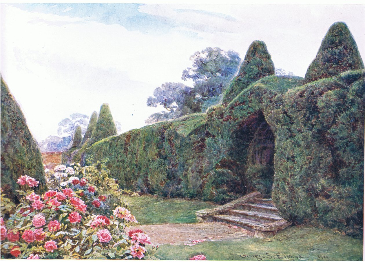 A sussexi Brickwallban található tiszafa ív a The Gardens of Englandből: Déli és nyugati megyékben, a The Studio kiadásában, 1907 alkotó: George Samuel Elgood