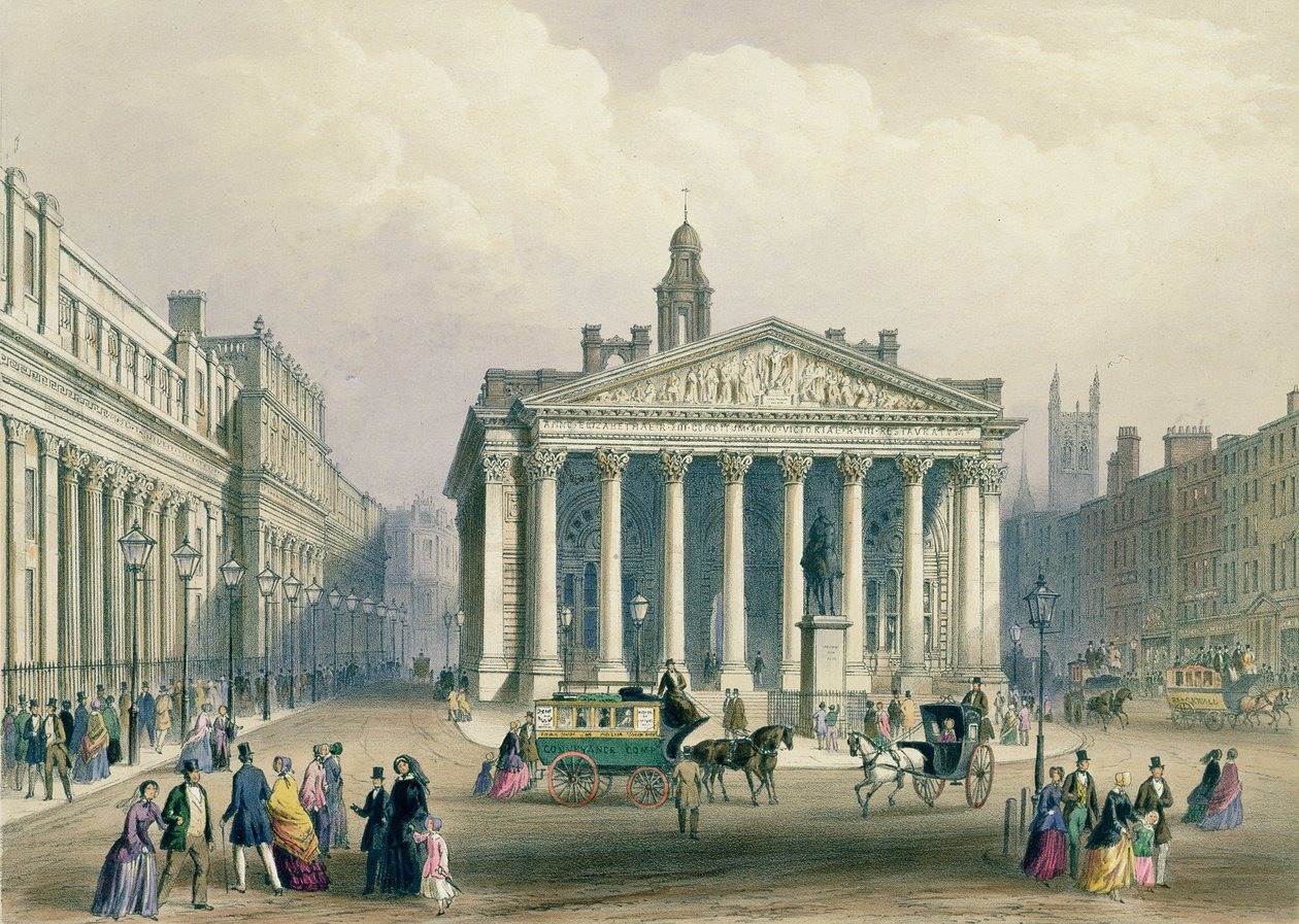 A királyi tőzsde és a Bank of England, T. Picken litográfiája, Day és Fia nyomdája, kiadta Rudolph Ackerman, 1851. alkotó: George Shepherd