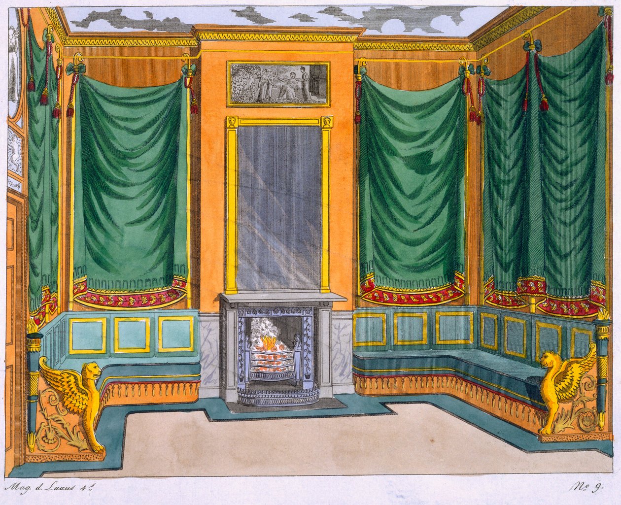 Room Design, George Smith, a Magazin des Luxus, Párizs és Lipcse IV. kötetéből, 19. század alkotó: George Smith