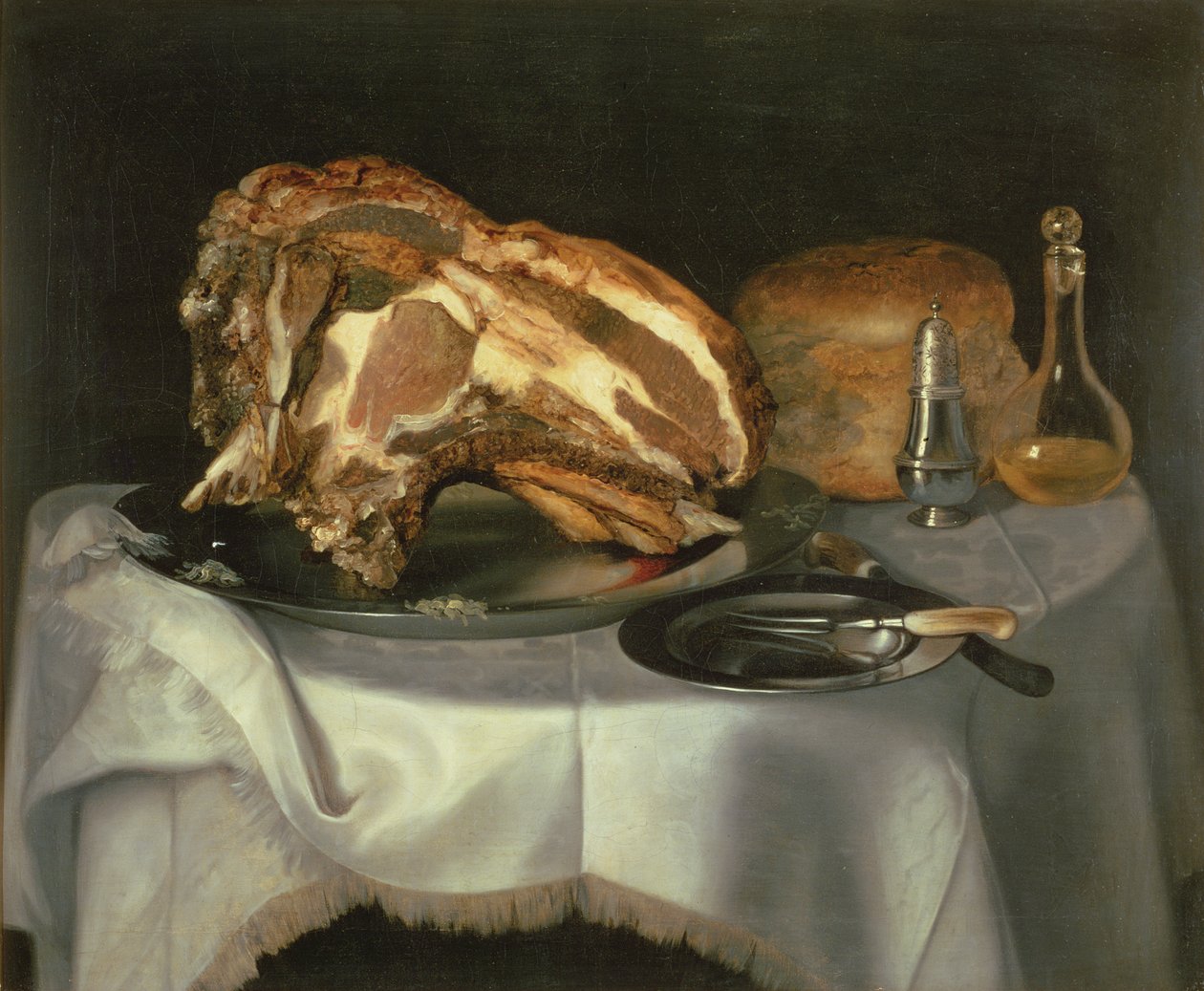 Csendélet marhahússal egy óntányéron, 1750-60 körül alkotó: George Smith