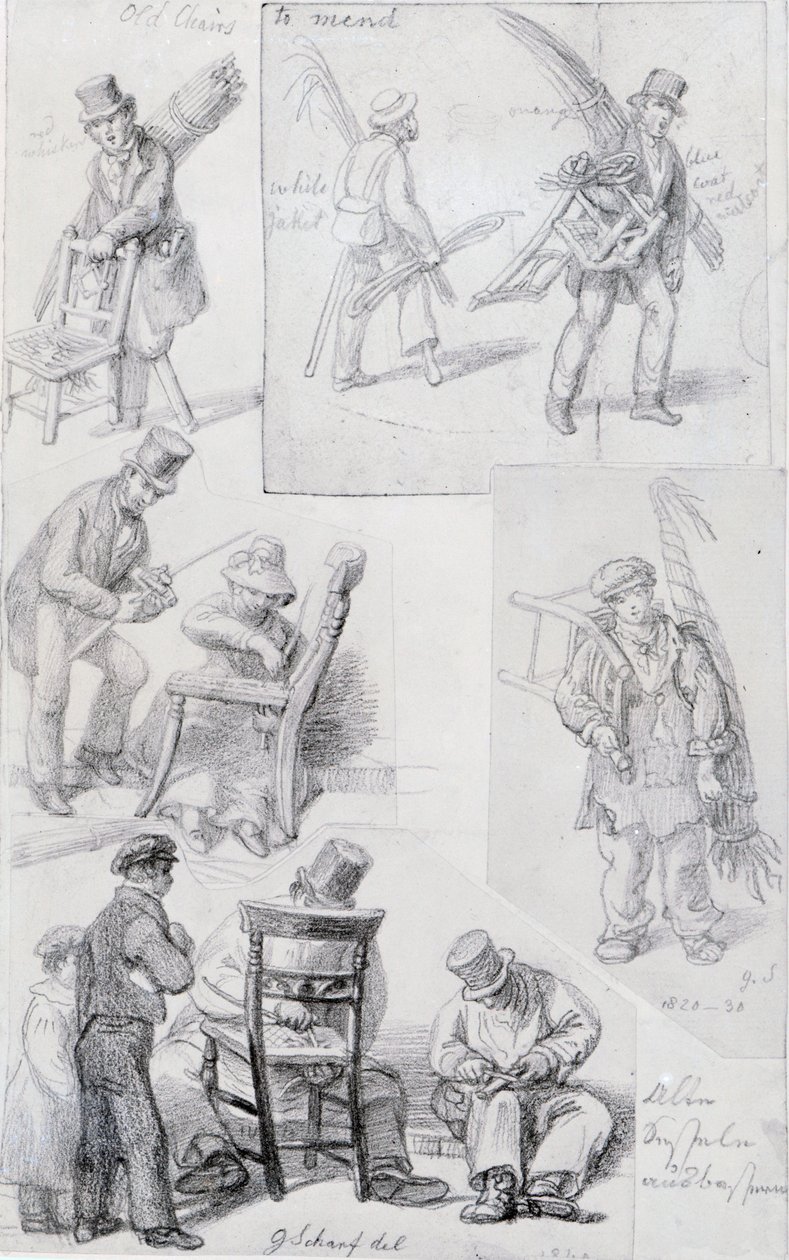 Székjavítások London utcáin, 1820-30 alkotó: George Snr Scharf