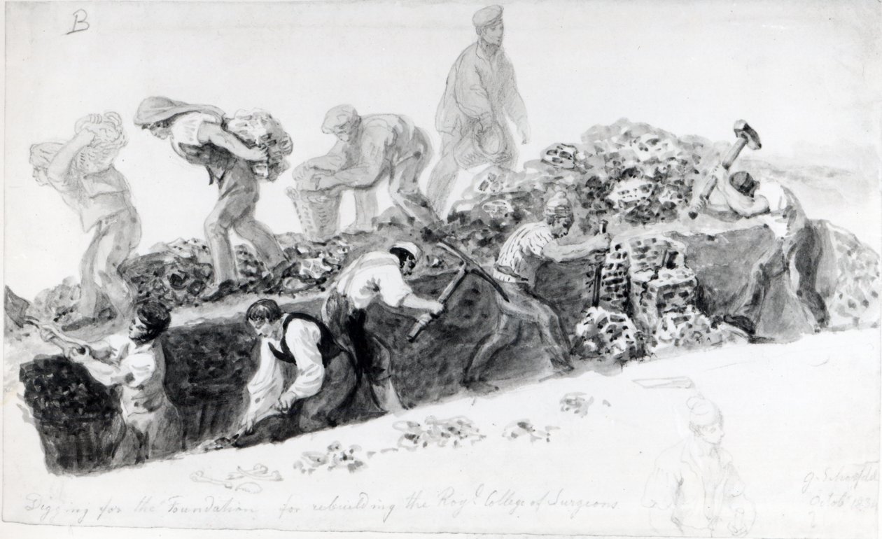 Gödör ásása a Royal College of Surgeons alapjaihoz, 1834 alkotó: George Snr Scharf