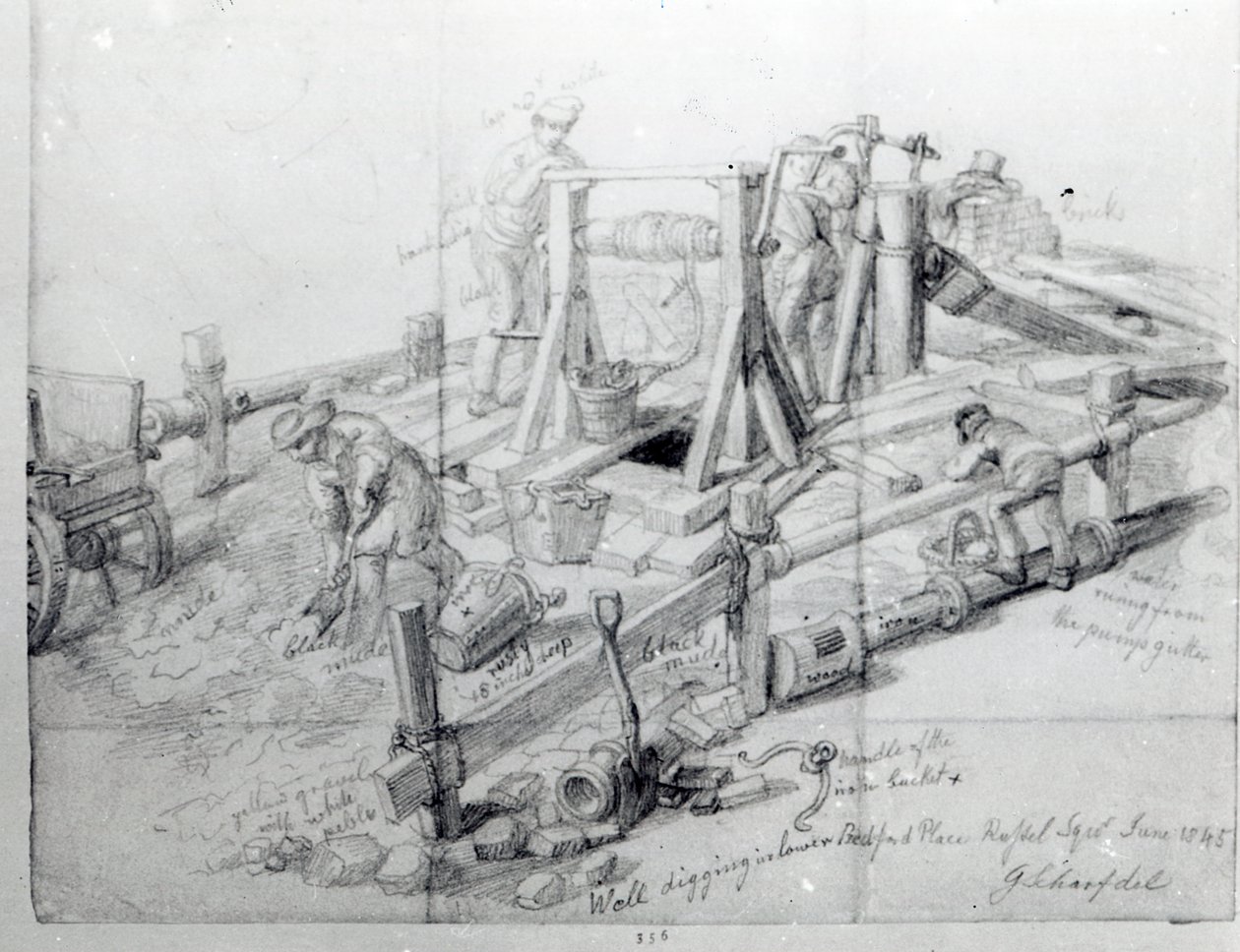 Kút ásása a londoni Lower Bedford Place-ben, 1845 alkotó: George Snr Scharf