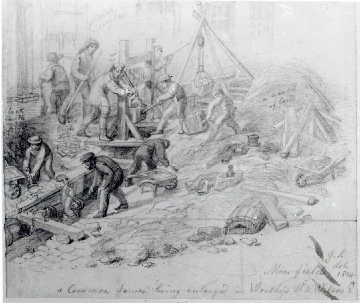A csatornák bővítése a londoni Moorfieldsben, 1841 alkotó: George Snr Scharf