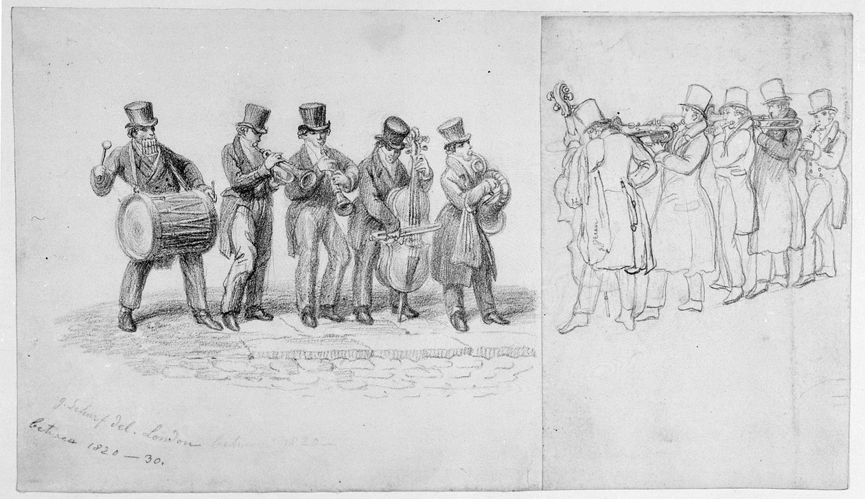 London Street Musicians, 1820-30 körül alkotó: George Snr Scharf