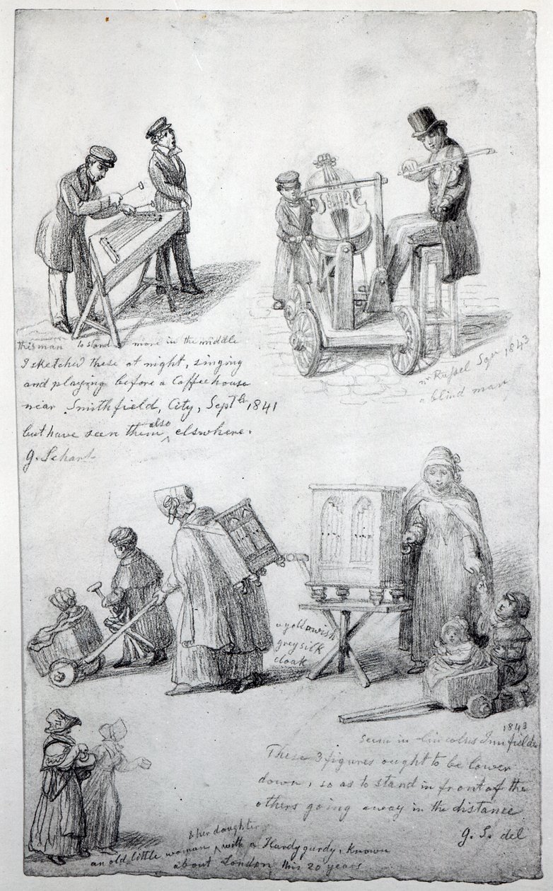 Zenészek London utcáin, 1841-43 alkotó: George Snr Scharf