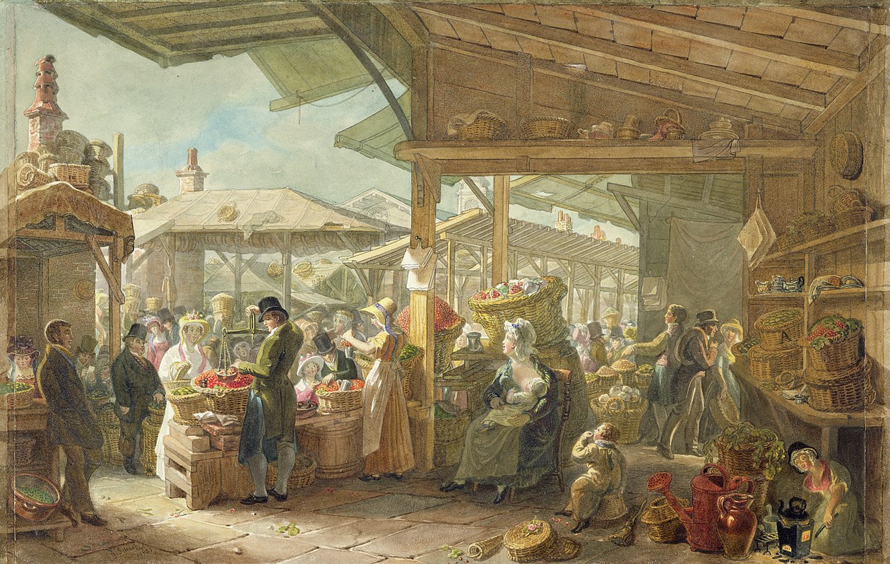 Old Covent Garden Market, 1825 alkotó: George Snr Scharf