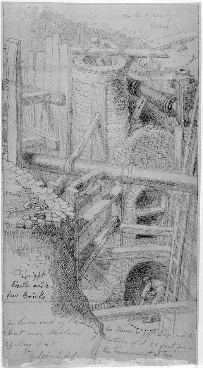 Csatornaépítés Bloomsburyben, London, 1845 alkotó: George Snr Scharf