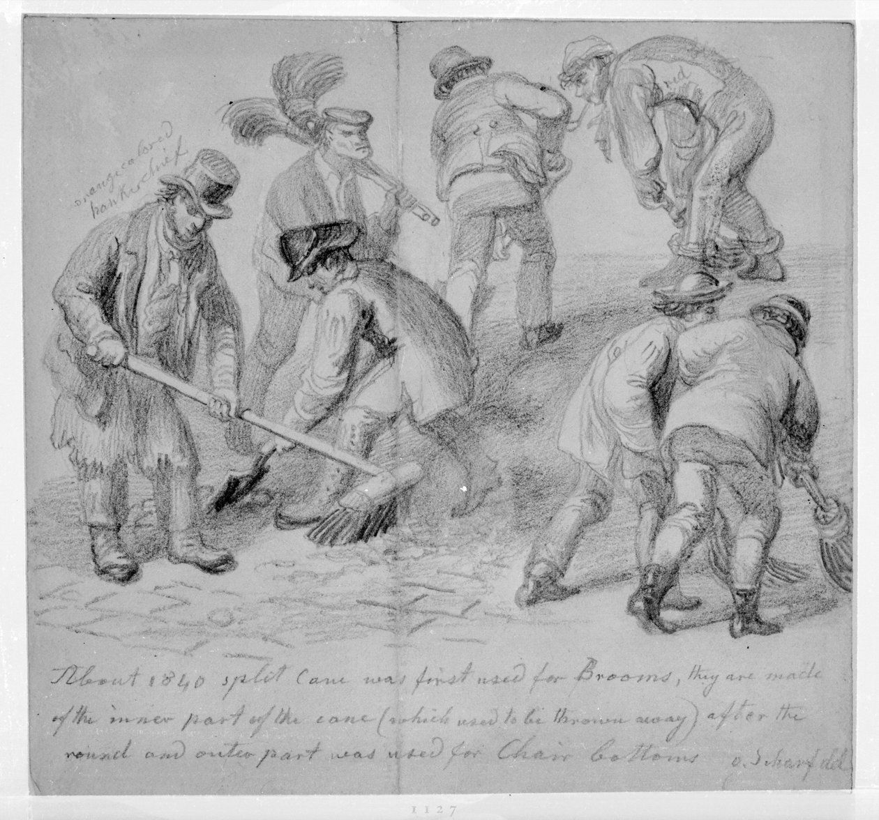 A hasított nádseprűk bevezetése a londoni utcaseprők számára, 1840 alkotó: George Snr Scharf