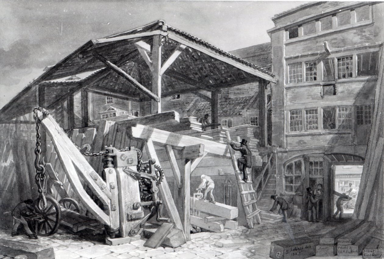 Timber Yard, Finsbury, 1825 alkotó: George Snr Scharf