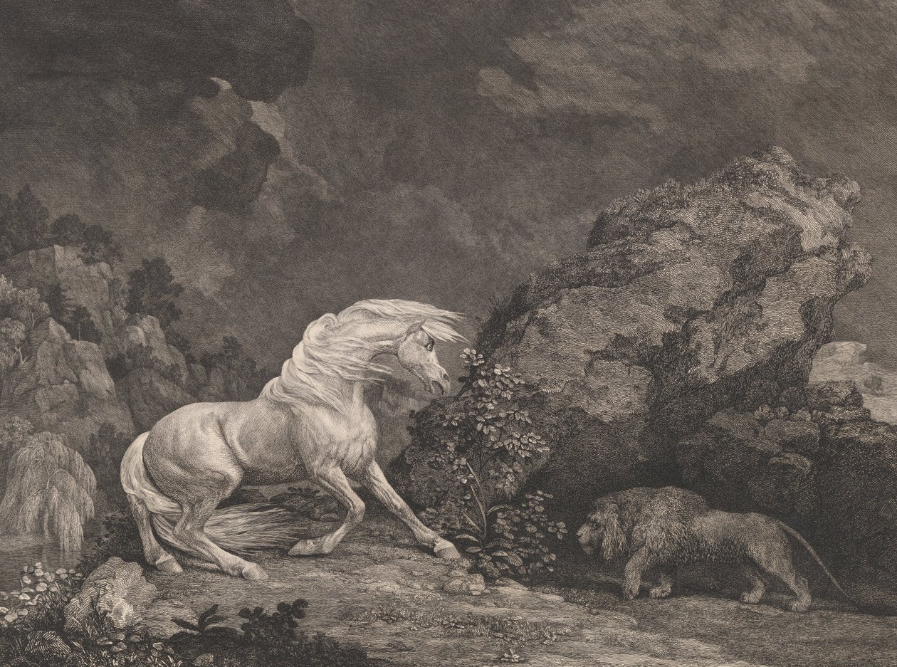 Egy ló, akit megijesztett egy oroszlán alkotó: George Stubbs