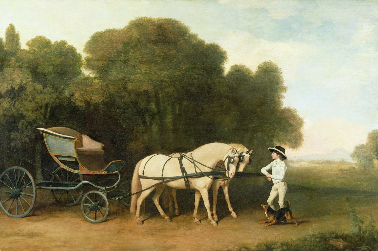 Egy Phaeton egy pár krémpónival egy istállólegény szolgálatában, 1780-5 alkotó: George Stubbs