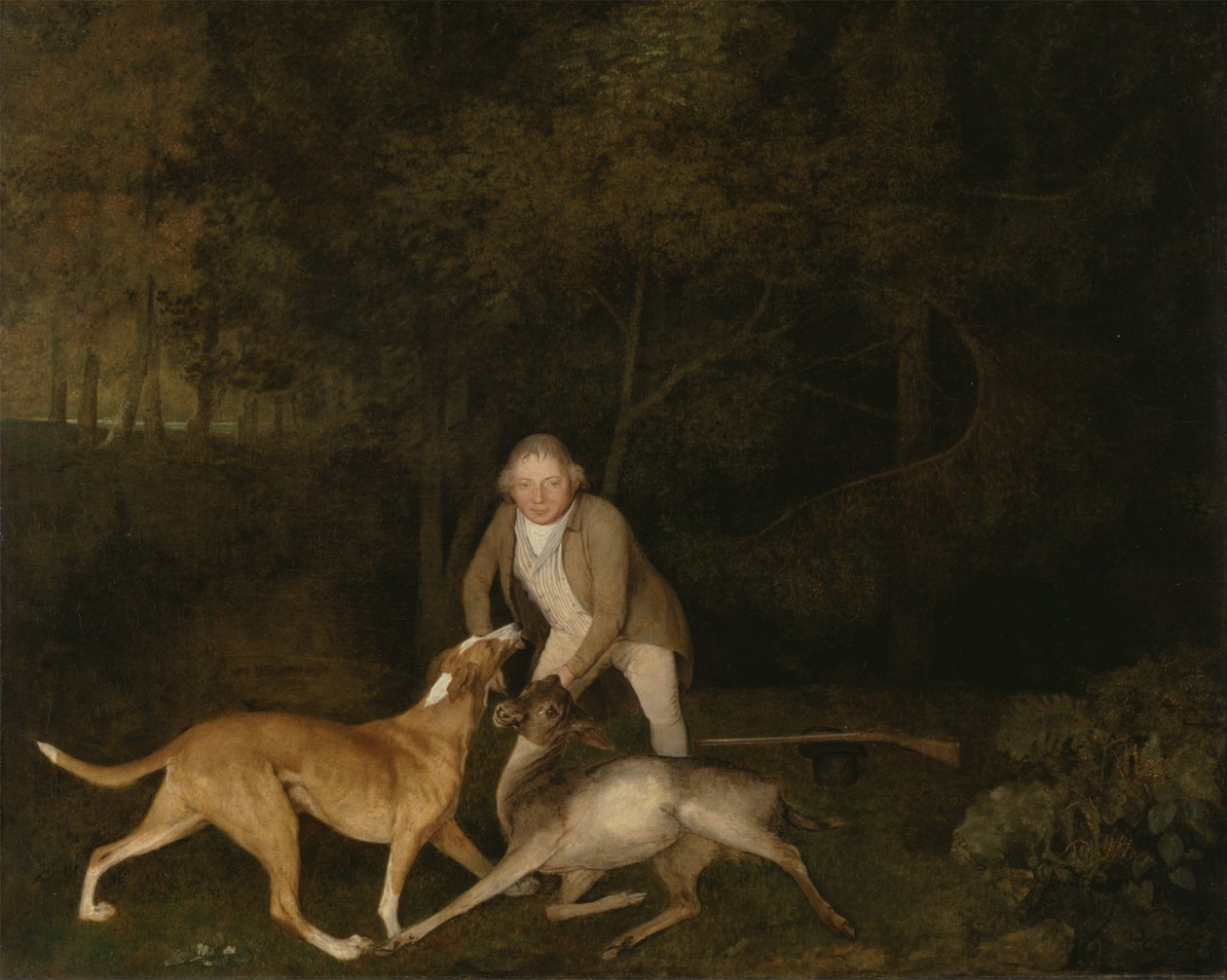Freeman, Clarendons gróf vadőr, haldokló őzike és kutyája alkotó: George Stubbs