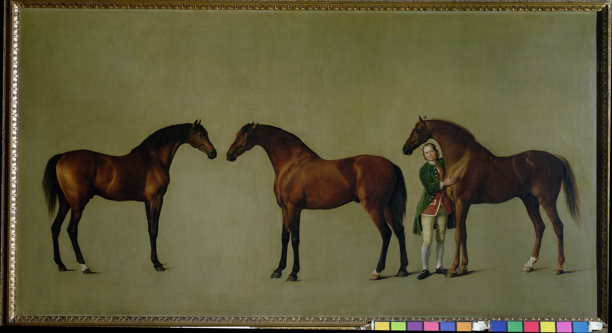 Whistlejacket és két másik mén Simon Cobb-al, a vőlegénnyel, 1762 alkotó: George Stubbs
