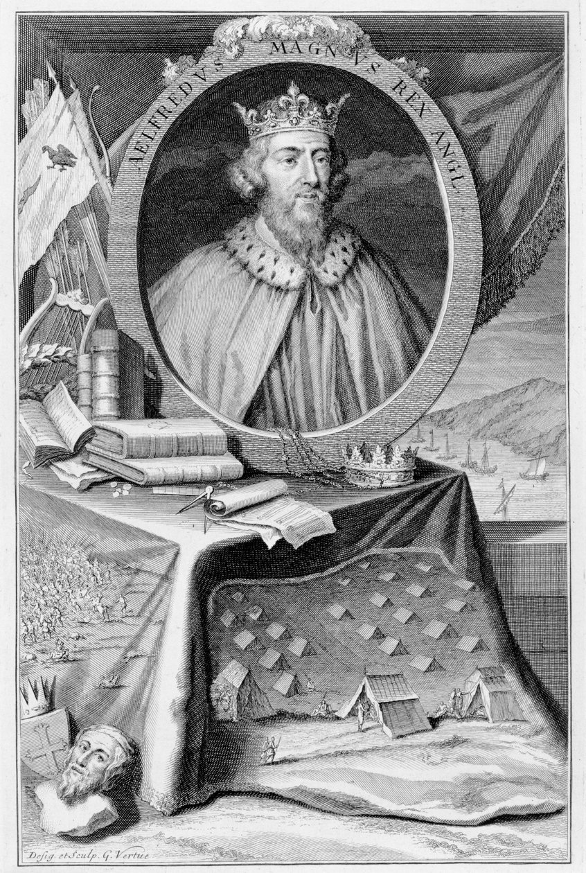 Nagy Alfréd (849-99) Wessex királya, a művész metszete. alkotó: George Vertue