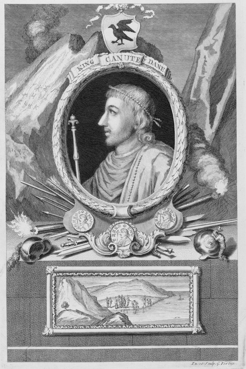 Nagy Kánút († 1035) Anglia, Dánia és Norvégia királya, metszett a művész alkotó: George Vertue