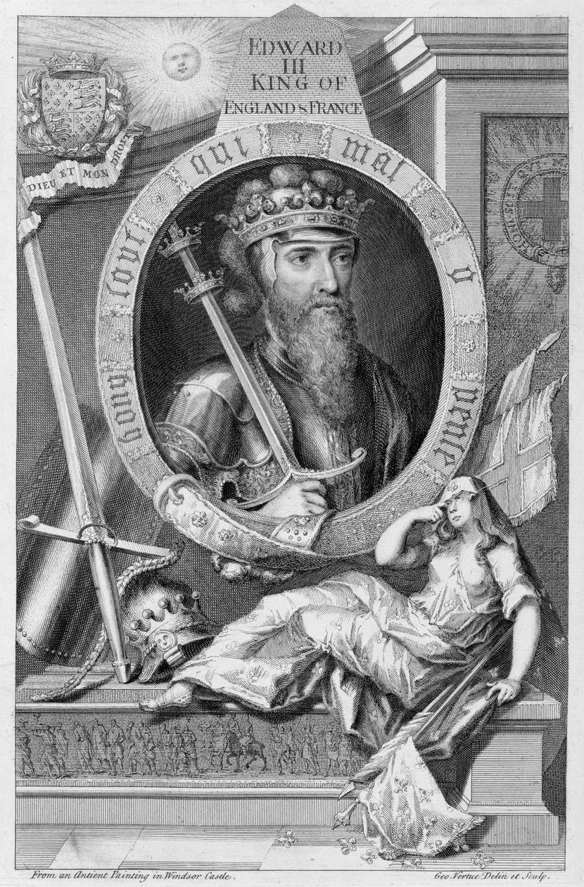 III. Edward (1312-77) Anglia királya 1327-től, a windsori kastélyban készült festménye után, amelyet a művész metszett alkotó: George Vertue
