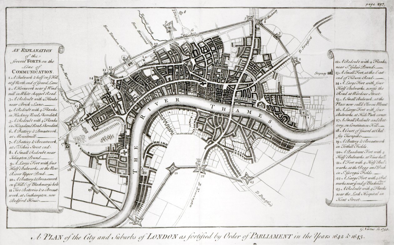 Londoni erődítmények 1642-ben és 1643-ban, 1738-ban alkotó: George Vertue