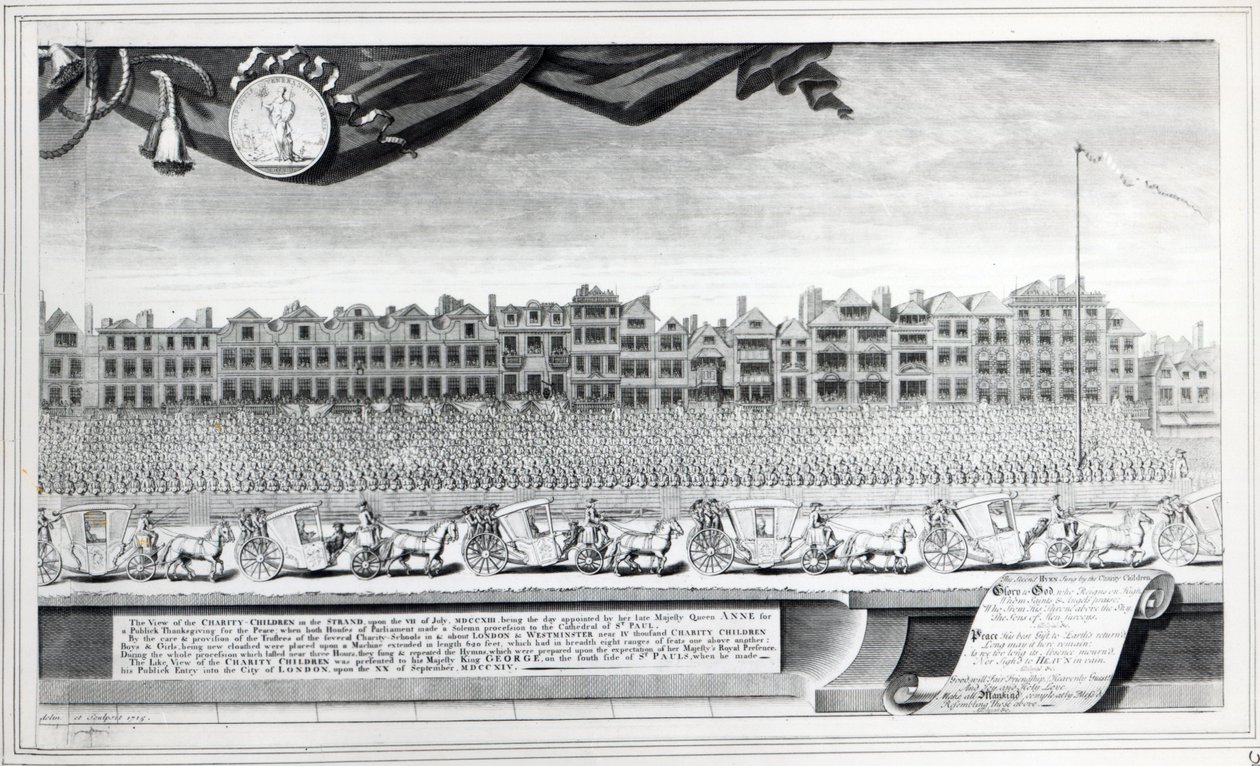 A jótékonysági gyerekek képe a strandon, 1713. július 7., 1715-ben készült nyomat alkotó: George Vertue