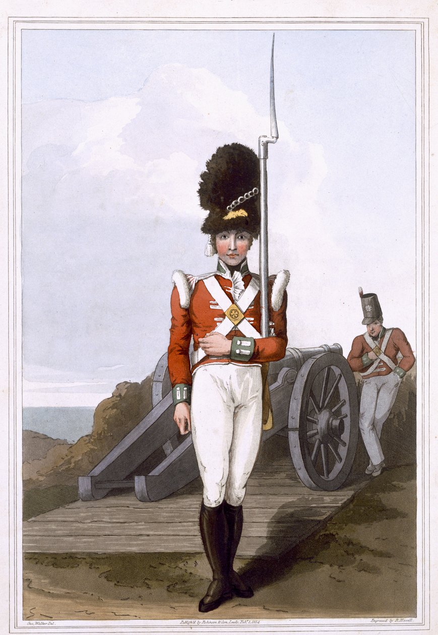 Az első nyugat-yorki milícia gránátosa, idősebb Robert Havell metszetét, 1814-ben adta ki Robinson and Son, Leeds alkotó: George Walker