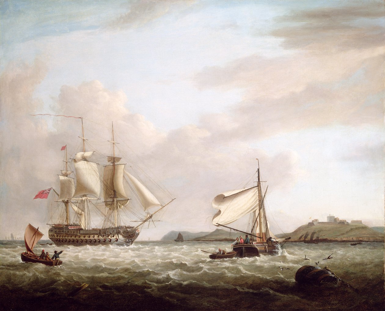 Egy angol hadihajó a Pendennnis-kastélynál, Falmouth 1801-ben alkotó: George Webster