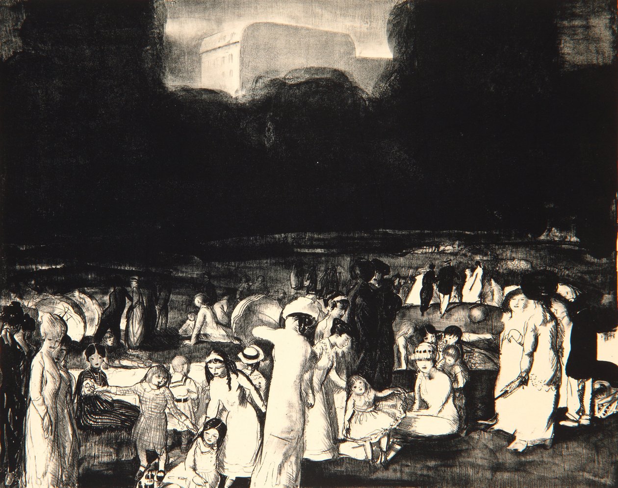 A parkban, Sötét, 1916 alkotó: George Wesley Bellows