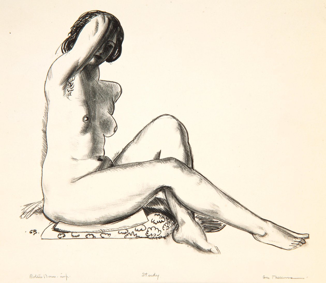 Akt tanulmány, Lány ül egy virágos párnán, 1923-24 alkotó: George Wesley Bellows
