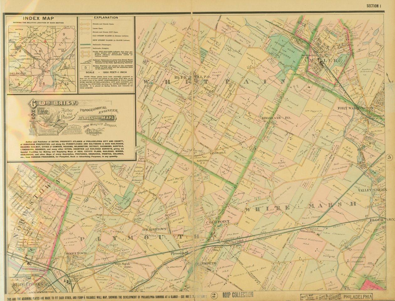 Baists térkép, amely Philadelphia városának és külvárosainak fejlődését mutatja, 1. tábla, 1897 alkotó: George William Baist
