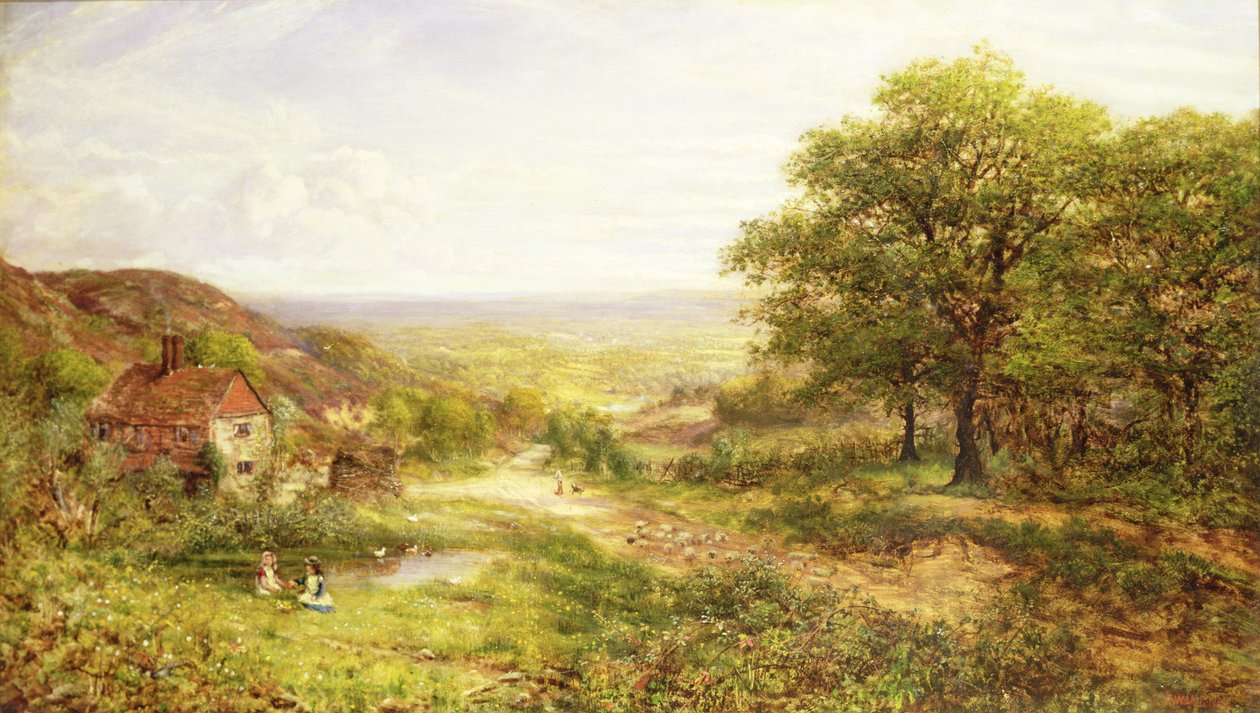 Táj gyerekekkel egy tó mellett, 1884 alkotó: George William Mote