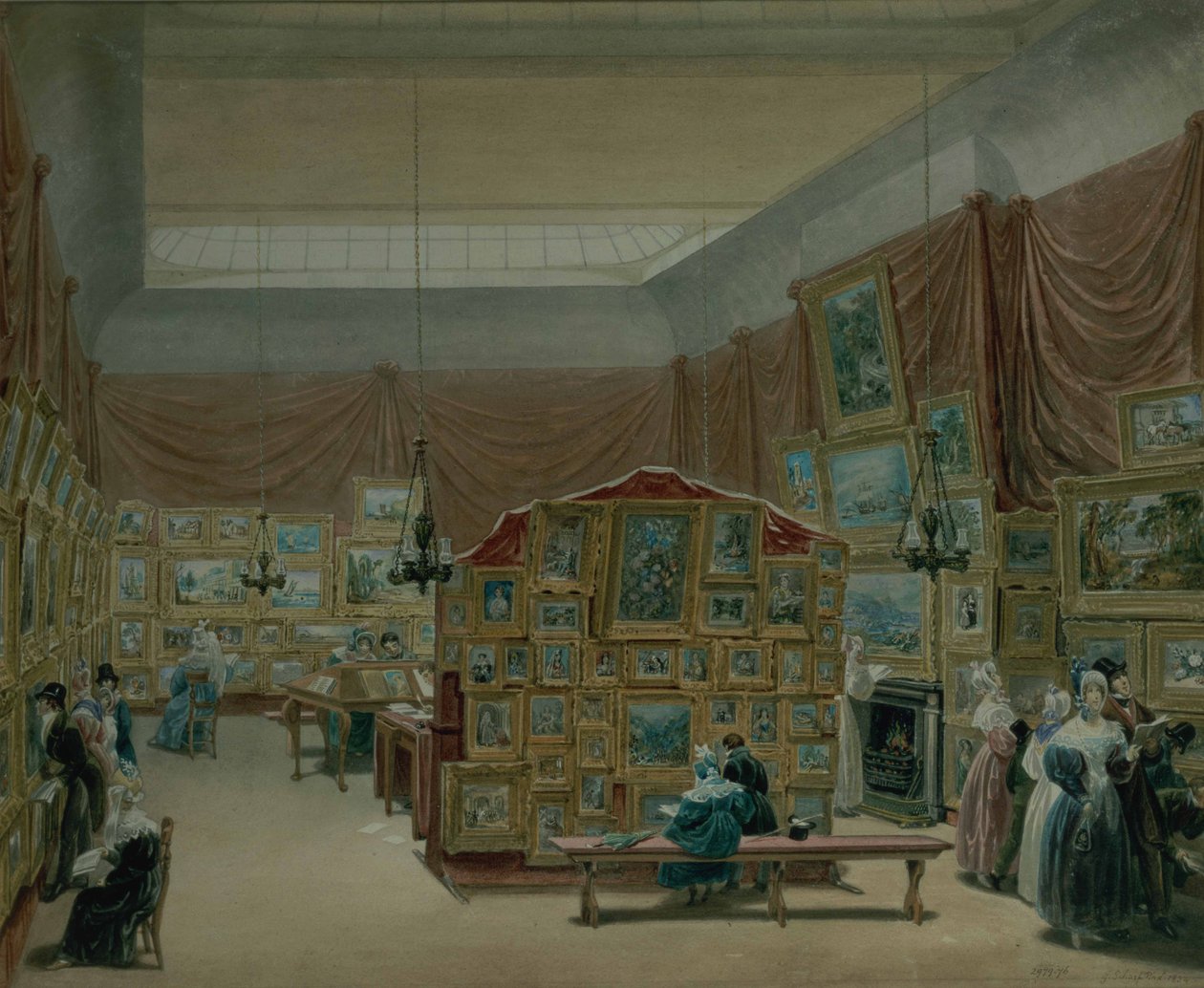Az 1834-es Old Bond Street-i Akvarell Új Festők Társasága Galériájának belső tere alkotó: George the Elder Scharf