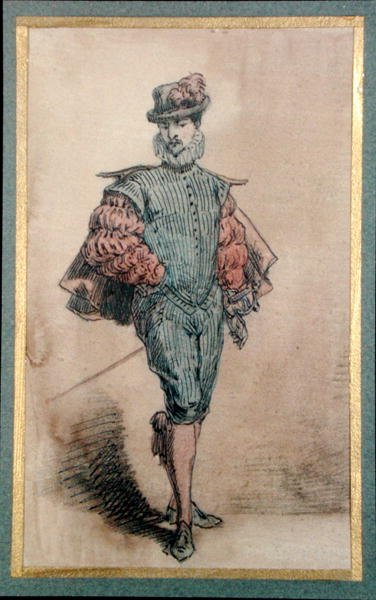 Férfi karakter történelmi jelmezben (ceruza, tus és akvarell papíron) alkotó: George Sand