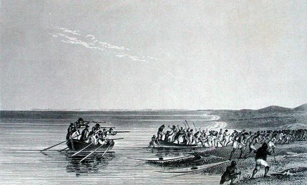 The Boats Getting Afloat, Sir John Franklin (1786-1847) „Elbeszélése egy második expedícióról a Sarki-tenger partjaira 1825-27-ben” című könyvéből, Edward Finden (1791-1857) metszetével, 1828-ban megjelent (metszet) alkotó: George (after) Back