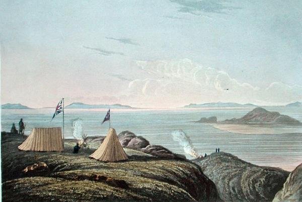 Kilátás a Jeges-tengerre a Coppermine folyó torkolatából, július 20. éjfél alkotó: George (after) Back