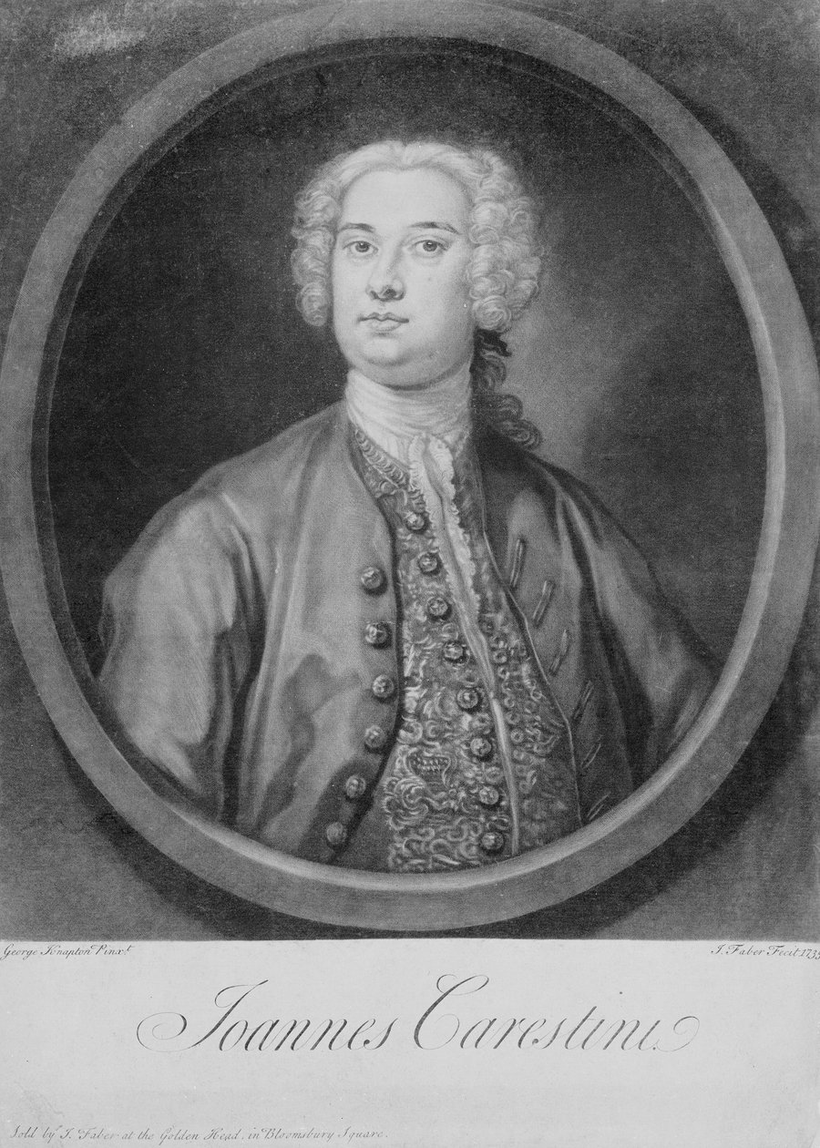 Joannes Carestini (kb.1705-60), olasz kasztrató portréja, metszett John Faber (1684-1756) alkotó: George (after) Knapton