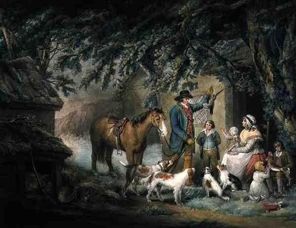 Este, avagy A sportember visszatérése, vésett és kocsma. írta Joseph Grozer (1755-99 körül) alkotó: George (after) Morland